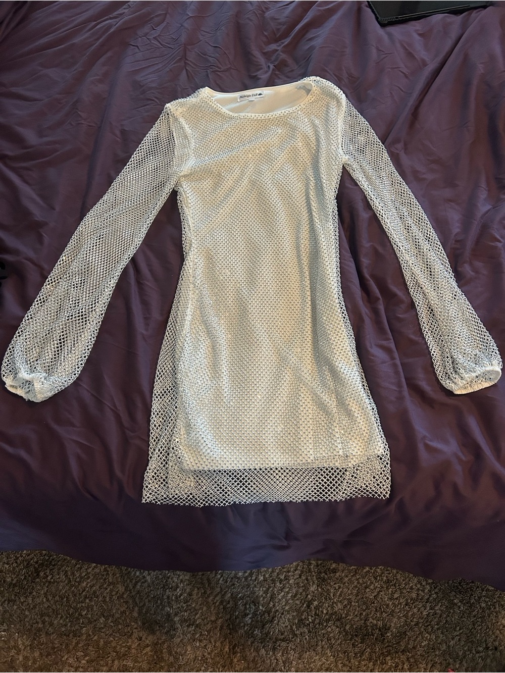 White Mesh Long-Sleeve Mini Dress